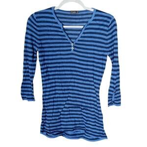 J. McLaughlin 3/4 Sleeve Top Merino Wool Blue Stripe Size Small